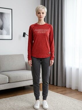 American Eagle Outfitters Women's Red Marled AthleticShirt - Size Extra Small